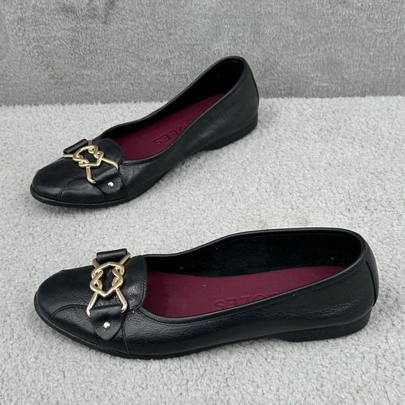AEROSOLES Shoes - Aerosoles Black Leather Ballet‎ Flats Size 9.5 Gold Hardware Detail Capsule